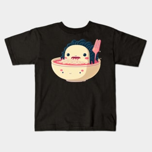 Axolotl eating ramen anime kawaii Kids T-Shirt